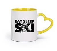 DEBINGY ceramica Tazze e tazzine alla moda Parole Mangiare Dormire Sciare Inverno Sport estremi Sci （11oz/320ml） e adatte al microonde Giallo