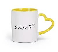 DEBINGY ceramica Tazze grandi da tè, caffè e cioccolata calda Bonjour Saluto francese （11oz/320ml） Regalo divertente per amanti del caffè, migliori amici, colleghi e amici Giallo