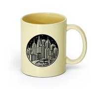 DEBINGY ceramica Tazze grandi da tè, caffè e cioccolata calda di uno skyline cittadino （11oz/320ml） Lavabile in lavastoviglie, adatto al microonde, per ufficio e casa Beige