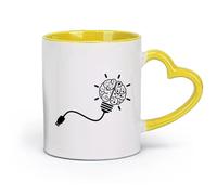 DEBINGY ceramica Tazze grandi per bevande calde Ricerca scientifica sul cervello tramite USB （11oz/320ml） Cappuccino, latte macchiato, tè, espresso Giallo