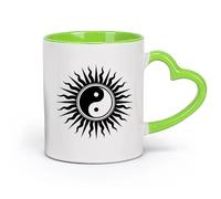 DEBINGY ceramica Tazze in gres per caffè, tè, Buddha Yin Yang Buddismo Orientale Rilassamento Sole （11oz/320ml） Uso in bar o ristorante Verde