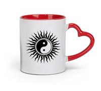 DEBINGY ceramica Tazze in gres per caffè, tè, Buddha Yin Yang Buddismo Orientale Rilassamento Sole （11oz/320ml） Uso in bar o ristorante Rosso
