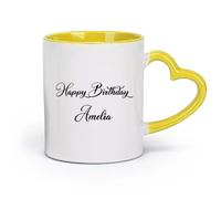 DEBINGY ceramica Tazze in gres per caffè, tè, Cartello di buon compleanno per festa di anniversario per bambini （11oz/320ml） per espresso Giallo