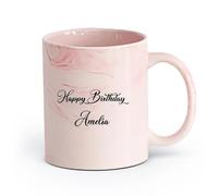 DEBINGY ceramica Tazze in gres per caffè, tè, Cartello di buon compleanno per festa di anniversario per bambini （11oz/320ml） per espresso Rosa marmo