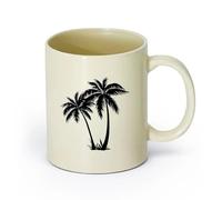 DEBINGY ceramica Tazze in gres per caffè, tè, Casa tropicale sulla spiaggia con silhouette di albero （11oz/320ml） per caffè, avena, tè, facile da pulire Giallo chiaro