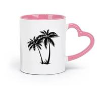 DEBINGY ceramica Tazze in gres per caffè, tè, Casa tropicale sulla spiaggia con silhouette di albero （11oz/320ml） per caffè, avena, tè, facile da pulire Rosa