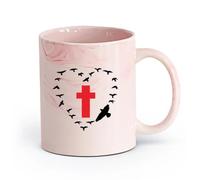 DEBINGY ceramica Tazze in gres per caffè, tè, Croce Uccelli Anima Religiosa Bellissimo Film Mobili （11oz/320ml） per tè, cioccolata calda Rosa marmo