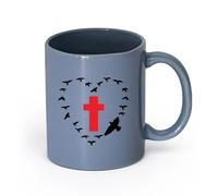 DEBINGY ceramica Tazze in gres per caffè, tè, Croce Uccelli Anima Religiosa Bellissimo Film Mobili （11oz/320ml） per tè, cioccolata calda Blu grigio