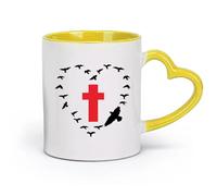 DEBINGY ceramica Tazze in gres per caffè, tè, Croce Uccelli Anima Religiosa Bellissimo Film Mobili （11oz/320ml） per tè, cioccolata calda Giallo