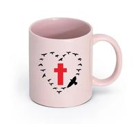 DEBINGY ceramica Tazze in gres per caffè, tè, Croce Uccelli Anima Religiosa Bellissimo Film Mobili （11oz/320ml） per tè, cioccolata calda Rosa