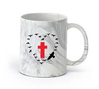 DEBINGY ceramica Tazze in gres per caffè, tè, Croce Uccelli Anima Religiosa Bellissimo Film Mobili （11oz/320ml） per tè, cioccolata calda Nero marmo