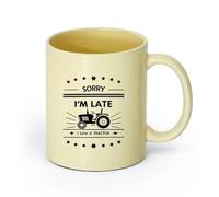 DEBINGY ceramica Tazze in gres per caffè, tè, manifesto con la scritta scusa il ritardo, ho visto un trattore （11oz/320ml） per casa o lavoro Beige