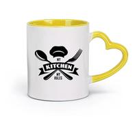 DEBINGY ceramica Tazze in gres per caffè, tè, Slogan della cucina La mia cucina Le mie regole Cucina Ristorante （11oz/320ml） per uomo e donna Giallo