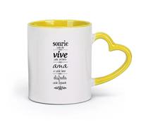 DEBINGY ceramica Tazze in gres per caffè, tè, Sonrie Cada Dia Vive Sorridi Ogni Giorno Nella Vita Spagnola （11oz/320ml） per Tè, caffè e bevande calde Giallo