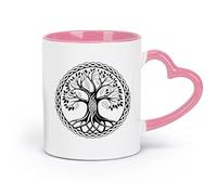 DEBINGY ceramica Tazze in gres per caffè, tè, un albero della vita celtico in un cerchio con un motivo a nodo （11oz/320ml） per espresso Rosa