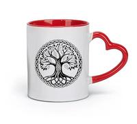DEBINGY ceramica Tazze in gres per caffè, tè, un albero della vita celtico in un cerchio con un motivo a nodo （11oz/320ml） per espresso Rosso