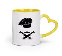 DEBINGY ceramica Tazze per casa e ufficio Cappello da cuoco Cucina Ristorante Barba Coltello Strumento Ristorante （11oz/320ml） per espresso Giallo