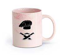 DEBINGY ceramica Tazze per casa e ufficio Cappello da cuoco Cucina Ristorante Barba Coltello Strumento Ristorante （11oz/320ml） per espresso Rosa marmo