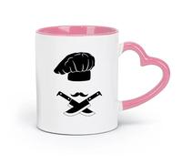 DEBINGY ceramica Tazze per casa e ufficio Cappello da cuoco Cucina Ristorante Barba Coltello Strumento Ristorante （11oz/320ml） per espresso Rosa