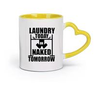 DEBINGY ceramica Tazze per casa e ufficio Fai il bucato oggi o domani? Lavanderia, strofinaccio, lavatrice （11oz/320ml） per tè, cioccolata calda Giallo