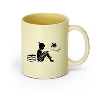 DEBINGY ceramica Tazze per casa e ufficio Ragazza che legge un libro di magia nella biblioteca della scuola （11oz/320ml） Ideale per casa e ufficio Beige