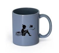 DEBINGY ceramica Tazze per casa e ufficio Ragazza che legge un libro di magia nella biblioteca della scuola （11oz/320ml） Ideale per casa e ufficio Blu grigio