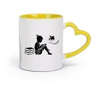 DEBINGY ceramica Tazze per casa e ufficio Ragazza che legge un libro di magia nella biblioteca della scuola （11oz/320ml） Ideale per casa e ufficio Giallo