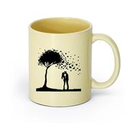 DEBINGY ceramica Tazze per casa e ufficio una coppia che si bacia sotto un albero con i cuori （11oz/320ml） Tazza da caffè in ceramica per cappuccino, tè, latte, Beige