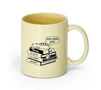 DEBINGY ceramica Tazze resistenti un glifo di un gatto sdraiato su un libro con la tipografia topo di biblioteca qui （11oz/320ml） per casa o lavoro Beige