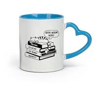 DEBINGY ceramica Tazze resistenti un glifo di un gatto sdraiato su un libro con la tipografia topo di biblioteca qui （11oz/320ml） per casa o lavoro Blu