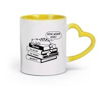 DEBINGY ceramica Tazze resistenti un glifo di un gatto sdraiato su un libro con la tipografia topo di biblioteca qui （11oz/320ml） per casa o lavoro Giallo