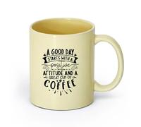 DEBINGY ceramica Tazze resistenti una buona giornata inizia con un atteggiamento positivo e una buona tazza di caffè （11oz/320ml） per ufficio, casa Beige