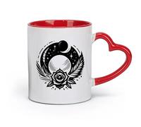 DEBINGY ceramica Tazze resistenti una rosa celeste e circolare con luna, stelle, grano, piume e motivi floreali （11oz/320ml） per casa o lavoro Rosso