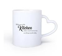 DEBINGY Manico in ceramica a forma di cuore Bicchieri in ceramica per la casa Cucina Benvenuti in cucina Slogan Famiglia Amore 11oz/320ml e bevande calde, espresso