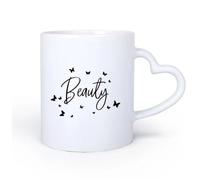 DEBINGY Manico in ceramica a forma di cuore Bicchieri in ceramica per la casa Parole Logo Salone di Bellezza Farfalle Motivi 11oz/320ml Tazza da caffè in ceramica per cappuccino, tè, latte,