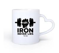 DEBINGY Manico in ceramica a forma di cuore Caffè e bevande calde Fitnesscenter Iron non ti mentirà mai sul bodybuilding 11oz/320ml Perfetto per cucine, ristoranti e bar, ottima idea regalo