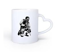 DEBINGY Manico in ceramica a forma di cuore Caffè e bevande calde Guerriero delle Forze Speciali, Esercito Militare, Guerra, Vedova 11oz/320ml Lavabile in lavastoviglie