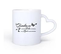 DEBINGY Manico in ceramica a forma di cuore Caffè e bevande calde La Familia Es Donde La Vida Comienza Citazioni spagnole 11oz/320ml Cappuccino, latte macchiato, tè, espresso