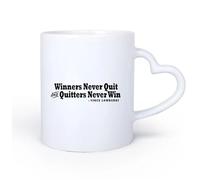 DEBINGY Manico in ceramica a forma di cuore Tazza da caffè I vincitori non si arrendono mai e chi si arrende non vince mai Citazioni sportive Sport 11oz/320ml per espresso