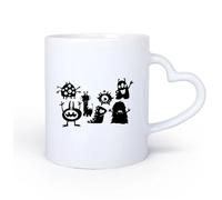 DEBINGY Manico in ceramica a forma di cuore Tazza da caffè Mostro dei cartoni animati per bambini Mostro fantastico Silhouette per bambini 11oz/320ml Bar o regalo