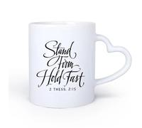 DEBINGY Manico in ceramica a forma di cuore Tazza da caffè Resta fermo e tieni duro - Citazioni bibliche ispiratrici per la camera da letto 11oz/320ml per uomo e donna