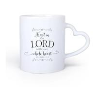DEBINGY Manico in ceramica a forma di cuore Tazza da tè Confida nel Signore con tutto il tuo cuore Citazioni bibliche Scritture cristiane 11oz/320ml per uomo e donna