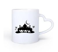 DEBINGY Manico in ceramica a forma di cuore Tazza da tè e caffè alla moda Notte araba Carovana di cammelli Moschea Palazzo Skyline Luna Moda 11oz/320ml per ufficio, casa