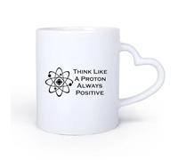 DEBINGY Manico in ceramica a forma di cuore Tazza da tè e caffè alla moda Pensa come un protone, citazione sempre positiva, scuola di scienze 11oz/320ml per casa o lavoro