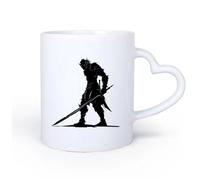 DEBINGY Manico in ceramica a forma di cuore Tazza da tè e caffè alla moda sagoma goblin razza mitica dal gioco guerriero solo con spada 11oz/320ml per casa e ufficio