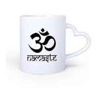 DEBINGY Manico in ceramica a forma di cuore Tazza da tè e caffè alla moda Simbolo Om Yoga Icona Spirituale e Aum Suono Sacro Yoga 11oz/320ml Porcellana fine ceramica