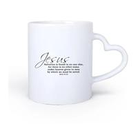 DEBINGY Manico in ceramica a forma di cuore Tazza da tè e caffè alla moda Versetto della Bibbia cristiana Atti 4:12 Gesù salva gli altri 11oz/320ml per espresso