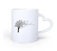 DEBINGY Manico in ceramica a forma di cuore Tazza da tè o caffè originale Giovane albero con due foglie colorate che svolazzano nel vento 11oz/320ml per uomo e donna