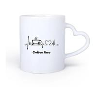DEBINGY Manico in ceramica a forma di cuore Tazza da tè o caffè originale Tempo del caffè Frequenza cardiaca Caffetteria Cucina 11oz/320ml Un bel regalo di Natale