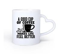 DEBINGY Manico in ceramica a forma di cuore Tazza da tè o caffè originale una buona tazza di caffè rende la vita tipografia des 11oz/320ml Ottimo regalo per gli innamorati
